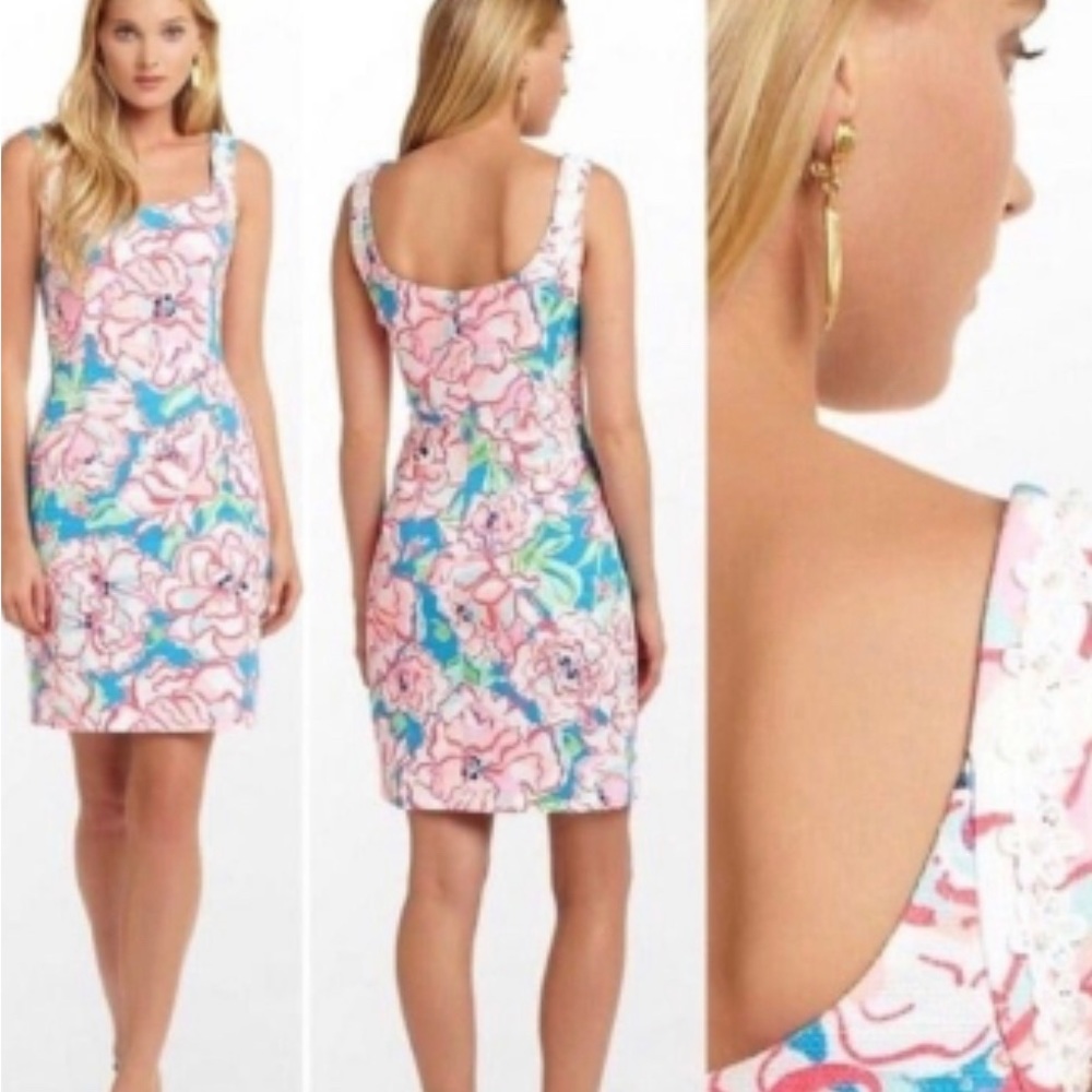 Lilly Pulitzer Pink and Blue Floral Midi Sheath Dress
